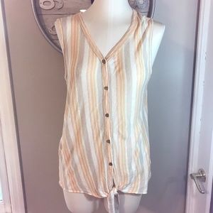 Rachel Zoe 100% linen tie waist V neck top